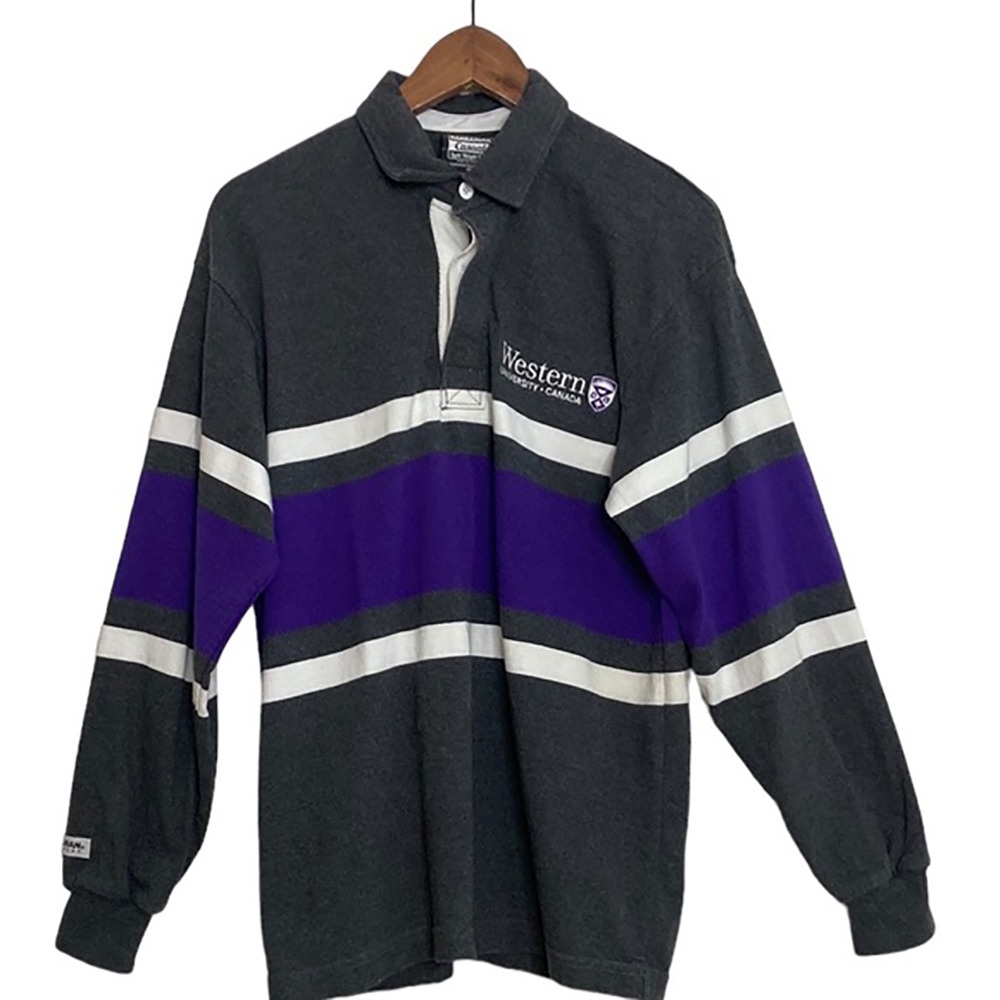 Barbarian Rugby Casuals Shirt Mens Medium Western University Gray Stripe Polo